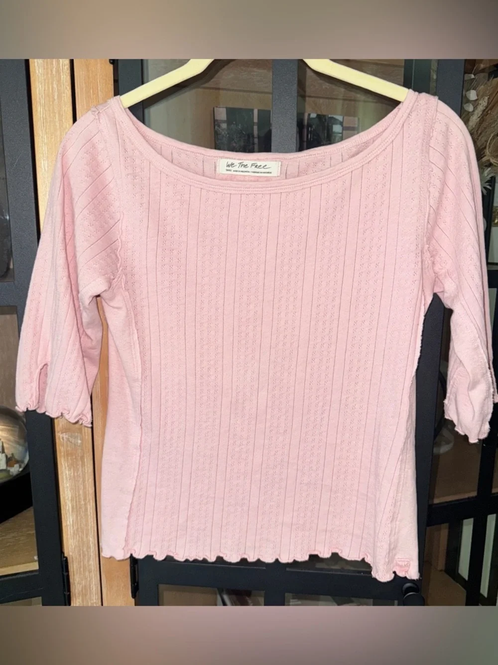 We The Free pointelle Sweet and Salty tee blush lettuce hem short sleeve